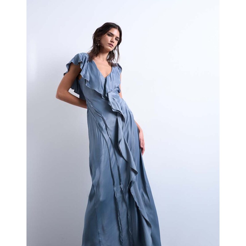 Topshop raw seemed frill maxi dress in airforce blue