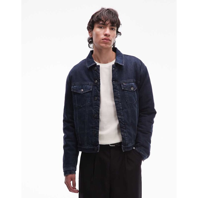Tommy Jeans denim jacket with teddy lining in blue black wash