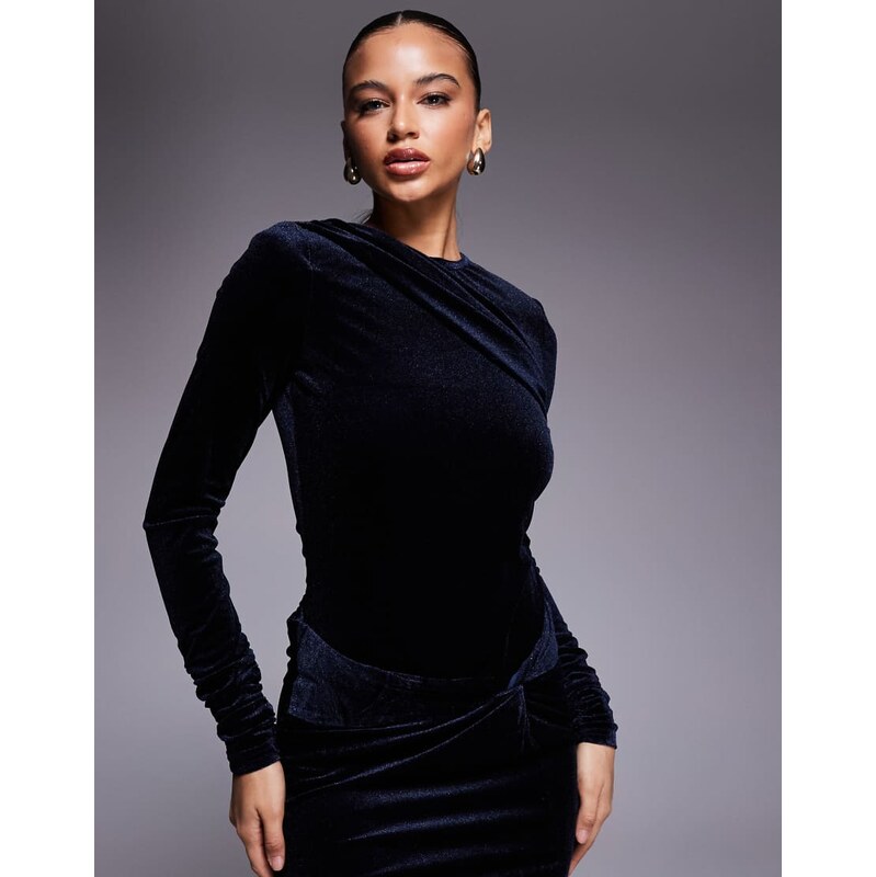 Ruched & Ready removable shoulder pad detail drape front long