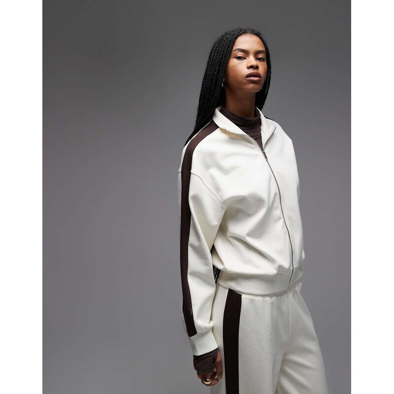 ASOS DESIGN co-ord interlock zip through with contrast choc tipping in 115029942