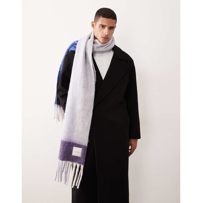 Calvin Klein brushed stripe scarf in blue
