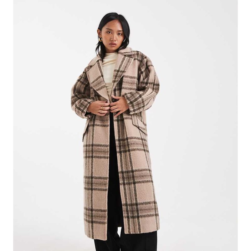 ASOS Petite ASOS DESIGN Petite brushed formal chuck on coat in stone 109693273