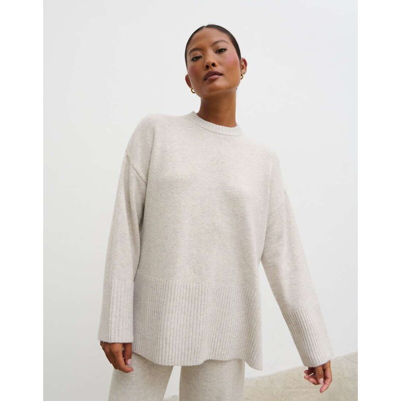 Pretty Lavish seam detail knit jumper co-ord in light grey