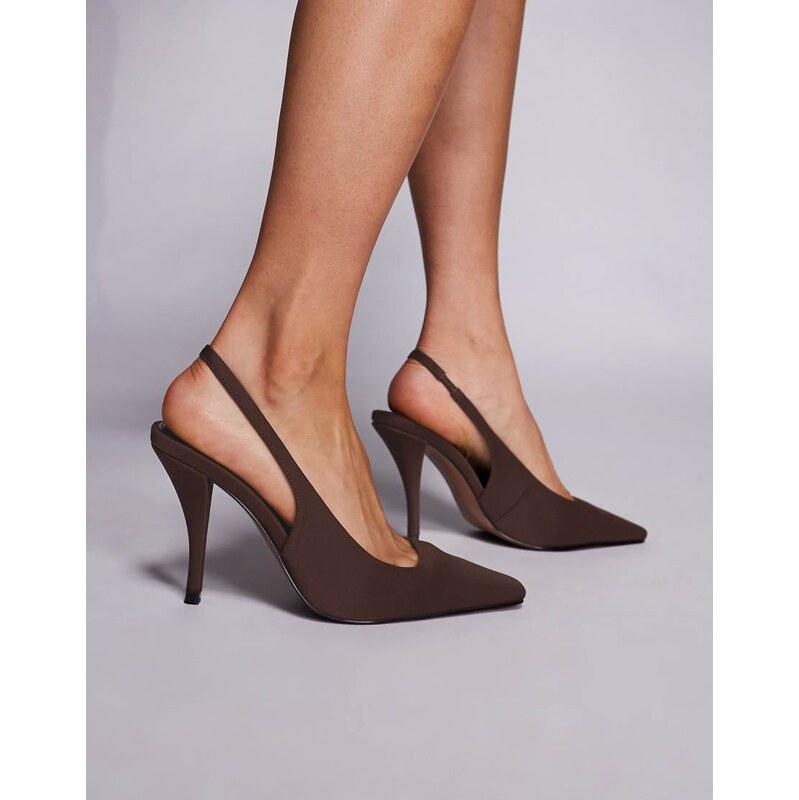 ASOS DESIGN Proud slingback high heeled shoes in chocolate satin