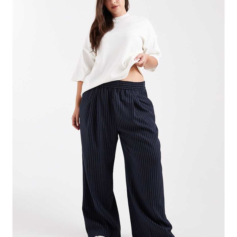 COLLUSION Plus tailored pull on trouser in navy stripe 109486308