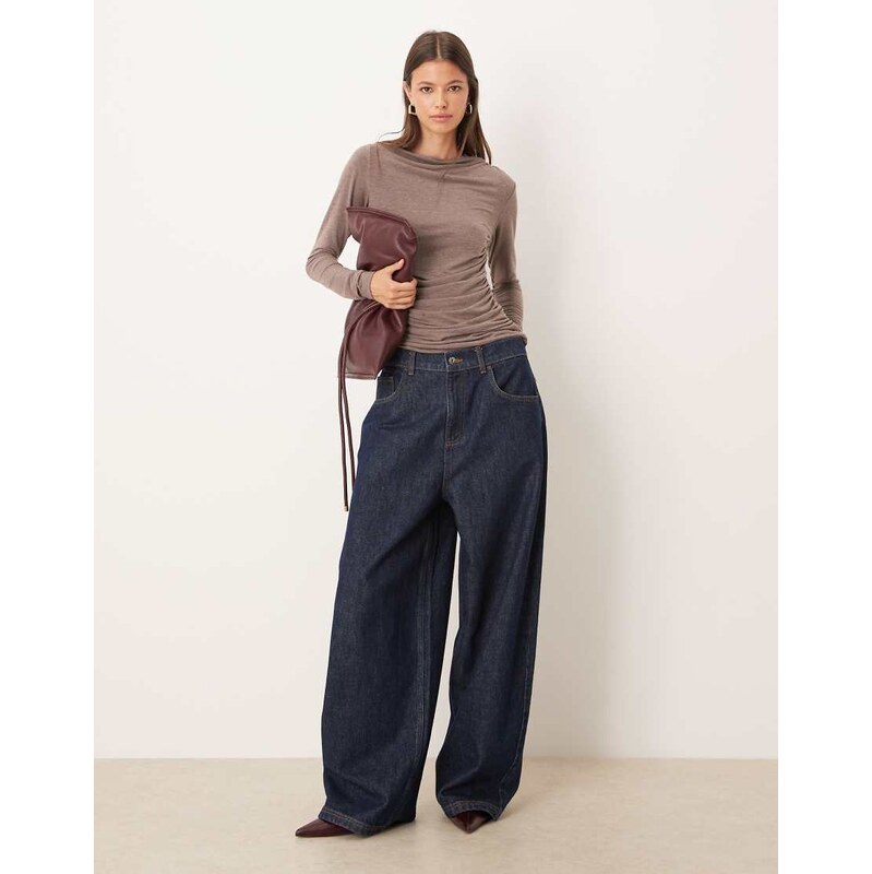 Threadbare boat neck long sleeve jersey top with drape front in
