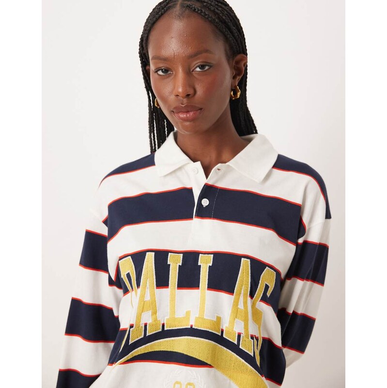 ASOS DESIGN oversized rugby polo top with dallas graphic in