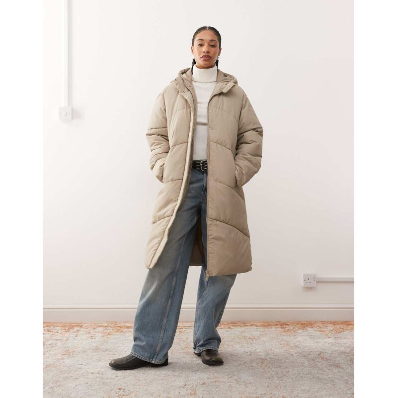 Noisy May longline padded puffer with hood in silver grey-Neutral 113263461