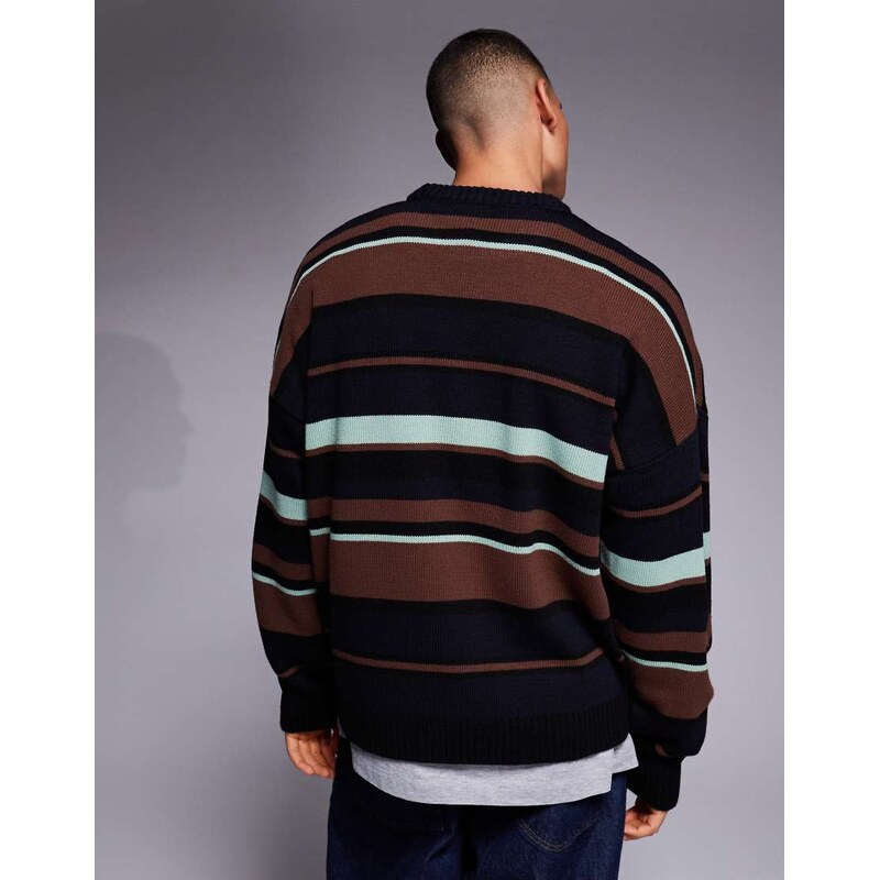 ASOS DESIGN oversized knitted stripe jumper with chest graphic in multicolour