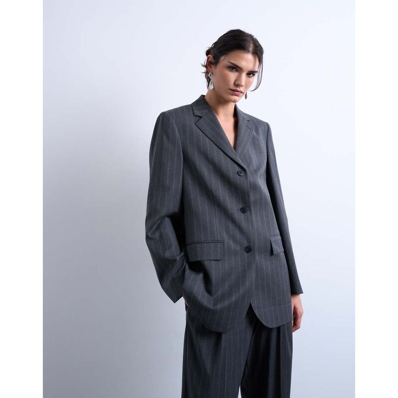 Topshop 3 button mensy pinstripe blazer co-ord in charcoal-Grey 109484341