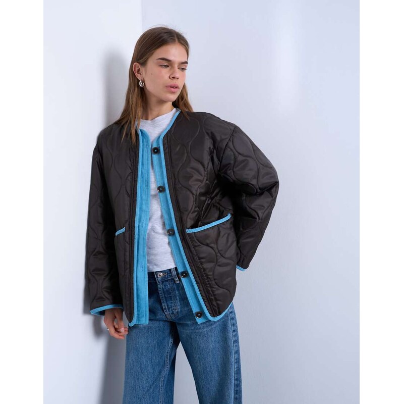 Topshop double layer fronted liner jacket in brown 109527223