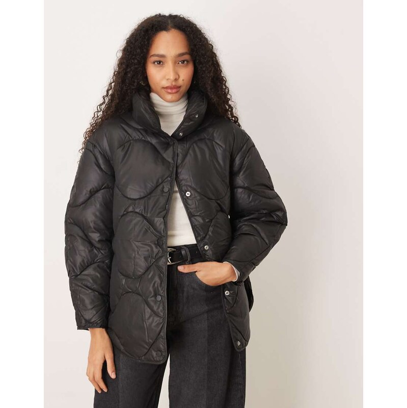 JJXX oversized quilted jacket with high neck in black 115513193