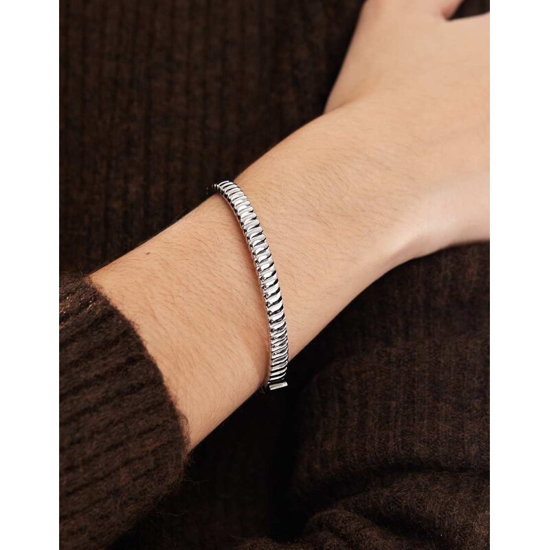 ASOS DESIGN waterproof stainless steel cuff bracelet with ridged 109527555