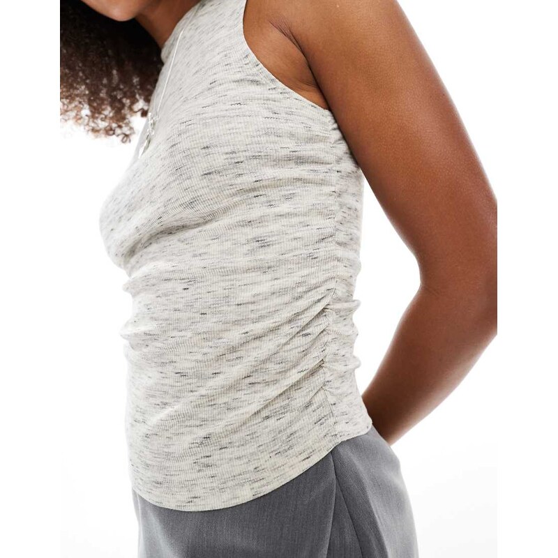 ASOS DESIGN ASOS DESING ribbed tank with ruched side detail in grey marl