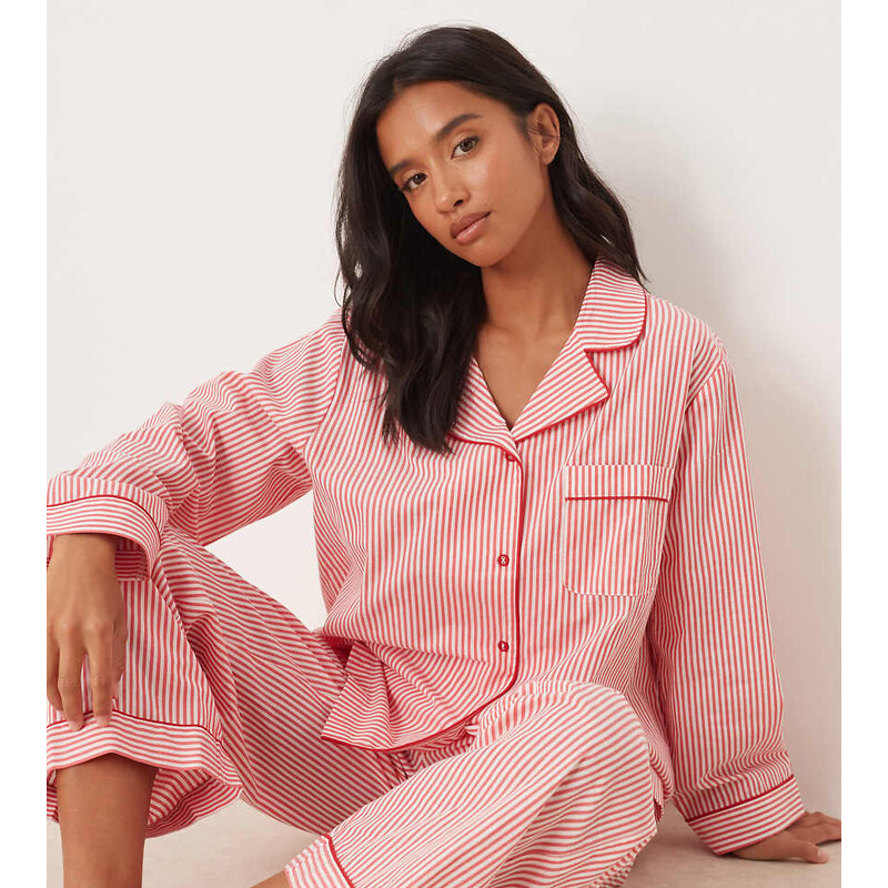 ASOS Petite ASOS DESIGN Petite pyjama set in red stripe with