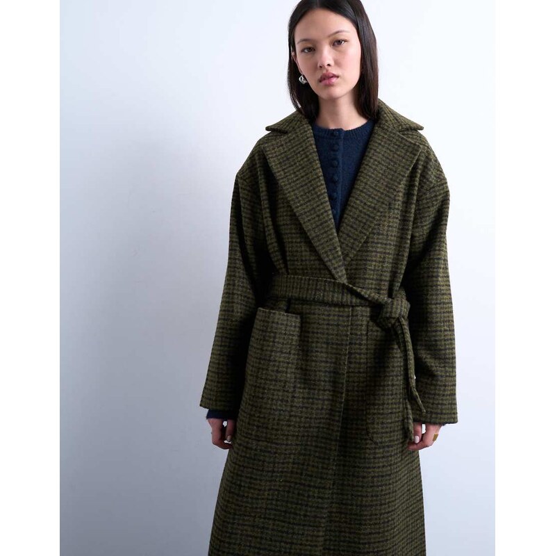 Topshop brushed formal coat in green check 109486182
