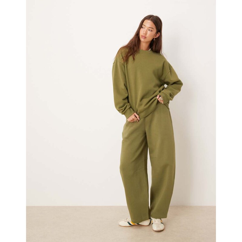 ASOS DESIGN barrel leg brushback jogger in khaki-Green