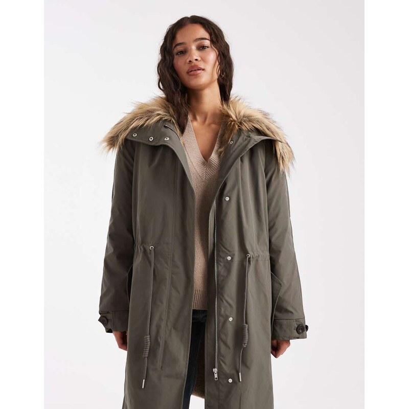 ASOS DESIGN oversized parka with fur trim in khaki-Green