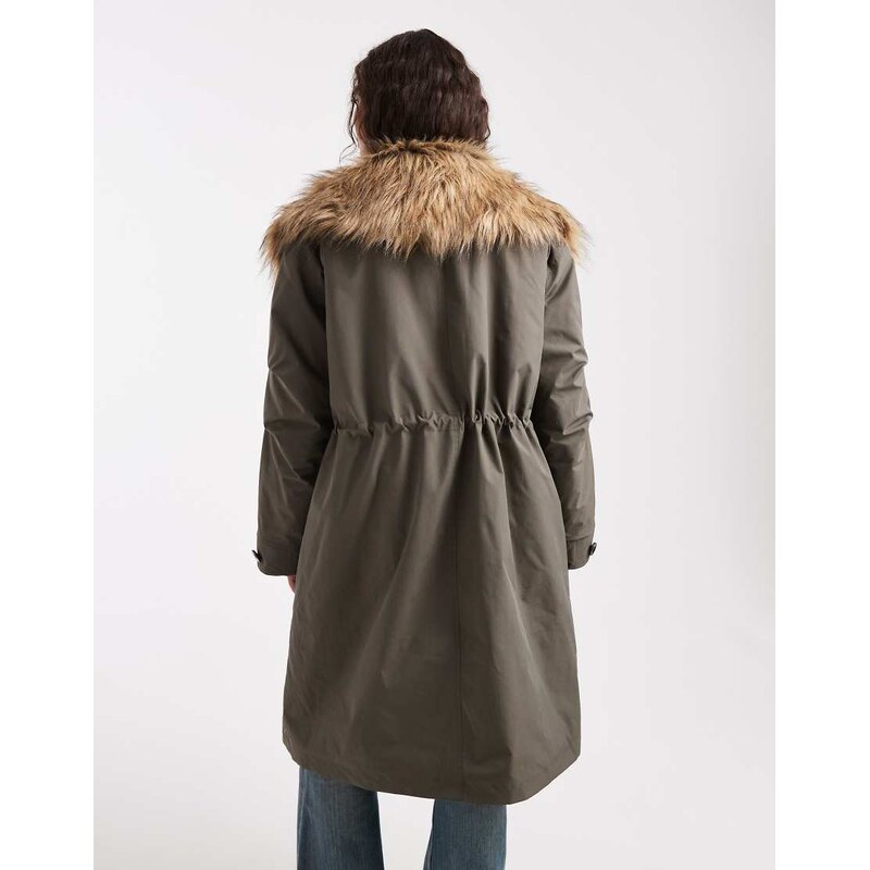 ASOS DESIGN oversized parka with fur trim in khaki-Green