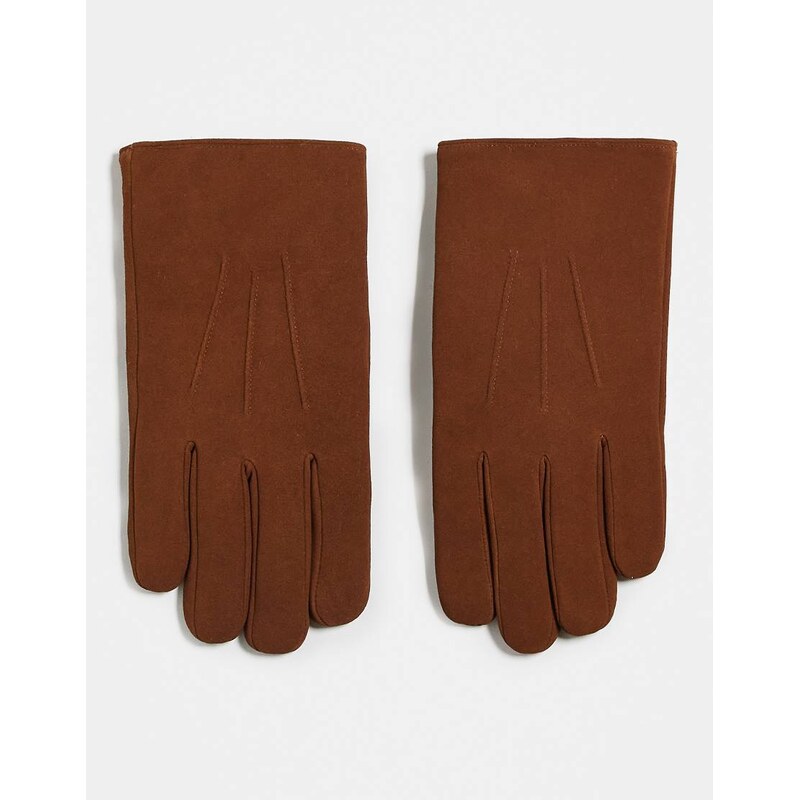 ASOS DESIGN premium suede and borg gloves in tan-Brown