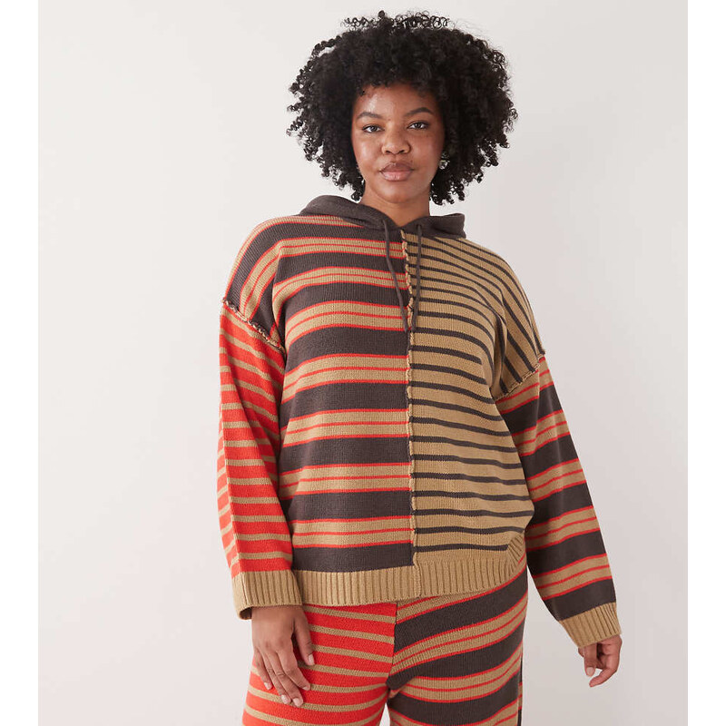 COLLUSION plus knitted spliced stripe hoodie co-ord-Multi 109486255