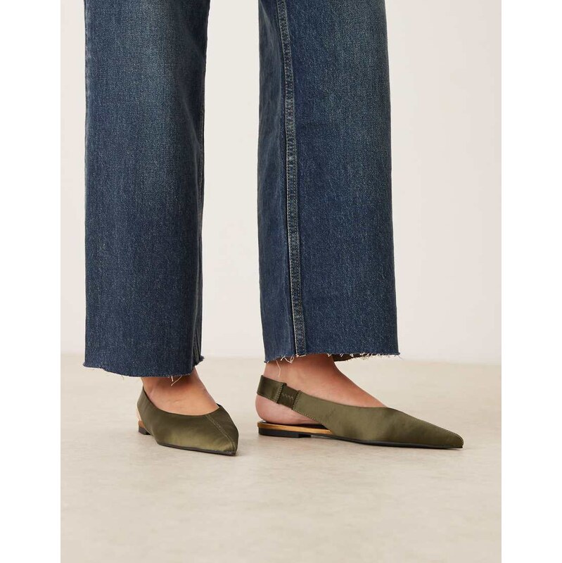 ASOS DESIGN Linford slingback ballets in green satin 115491553