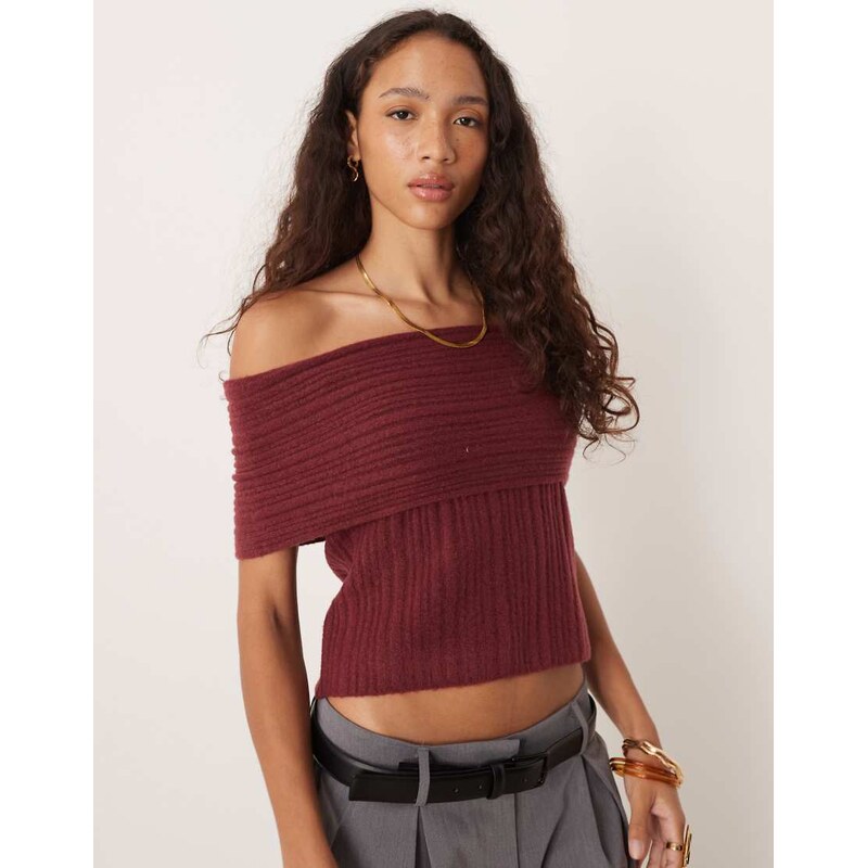 Abercrombie & Fitch off the shoulder foldover top in burgundy-Red 109518258