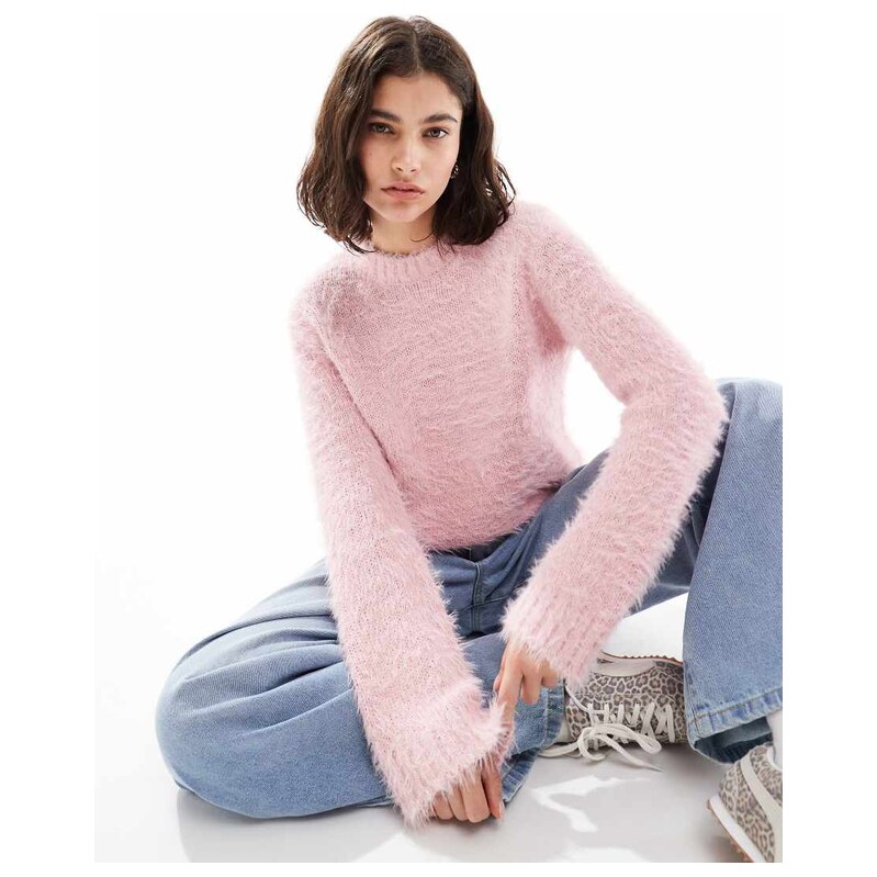 Threadbare crew neck fluffy soft touch jumper in pink 115567826