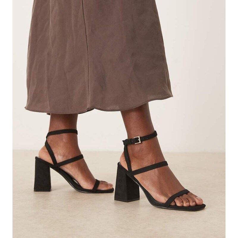 RAID Wide Fit Jeeya block heeled sandals in black suede 115640256