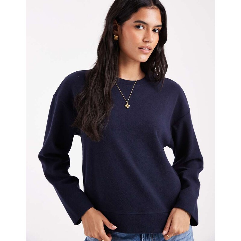 Threadbare cotton jersey mix soft touch long sleeve sweatshirt in navy 115514378