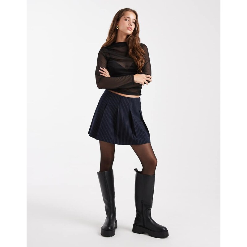 ASOS DESIGN tailored pleated mini skirt in inkey blue pinstripe