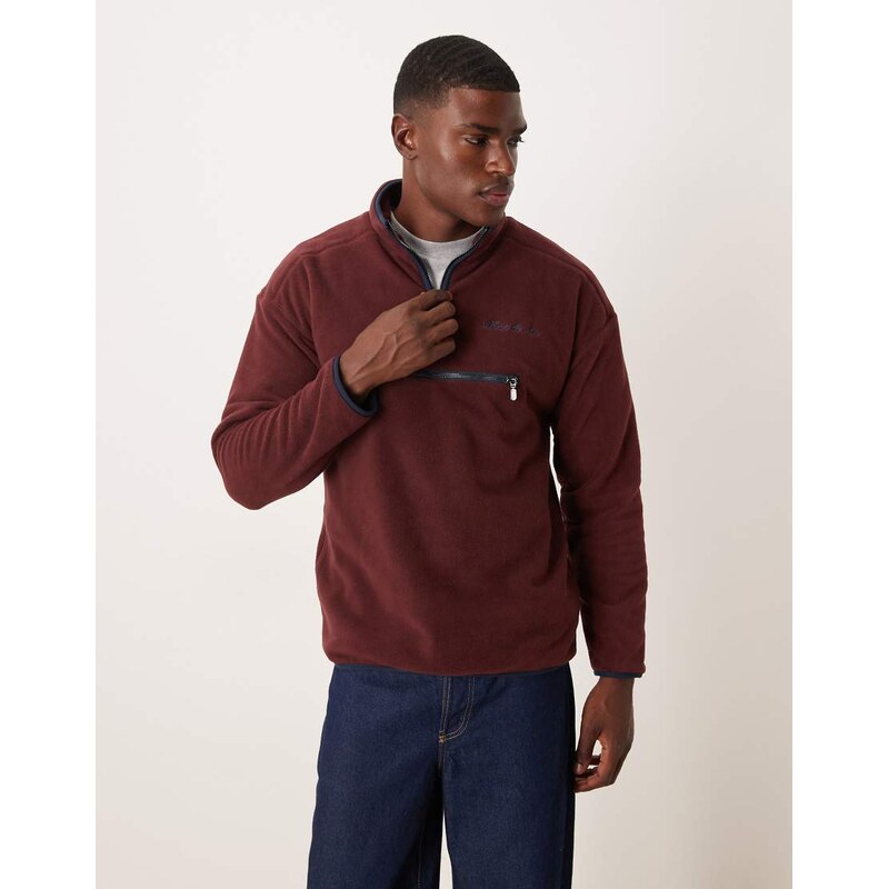 Alma De Ace felio half zip pullover fleece in burgundy-Red
