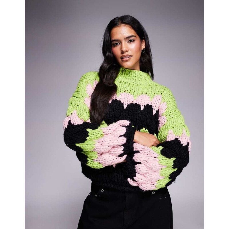 Kiwi & Co Sweetheart hand knitted chunky bubble knit high neck balloon 109486348