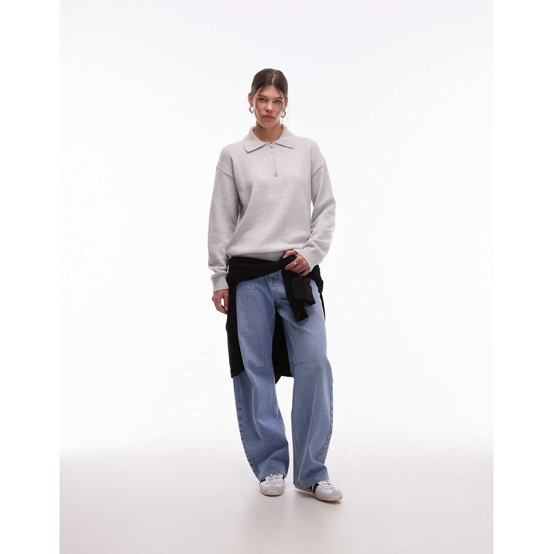 CAT WWR 1/4 zip loose fit knit polo in light grey