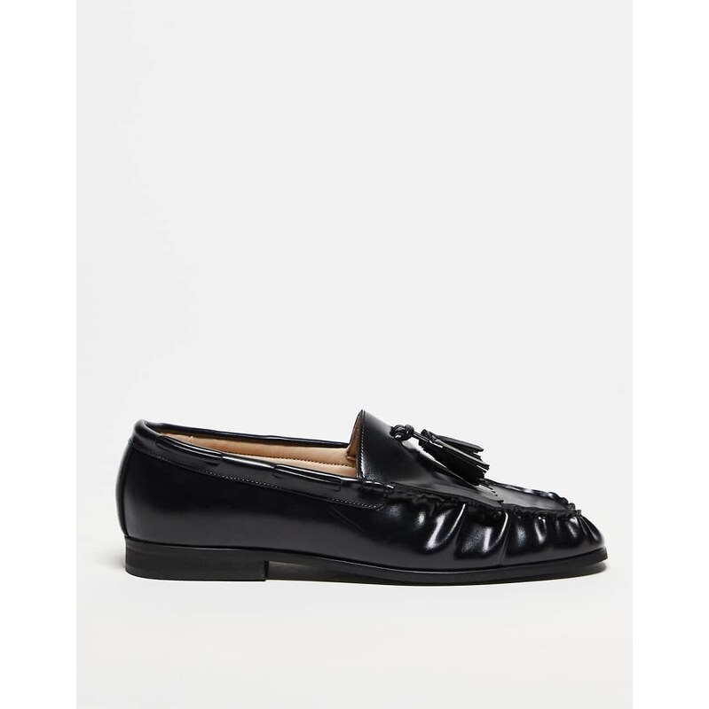 ASOS DESIGN penny loafers in black with fringing