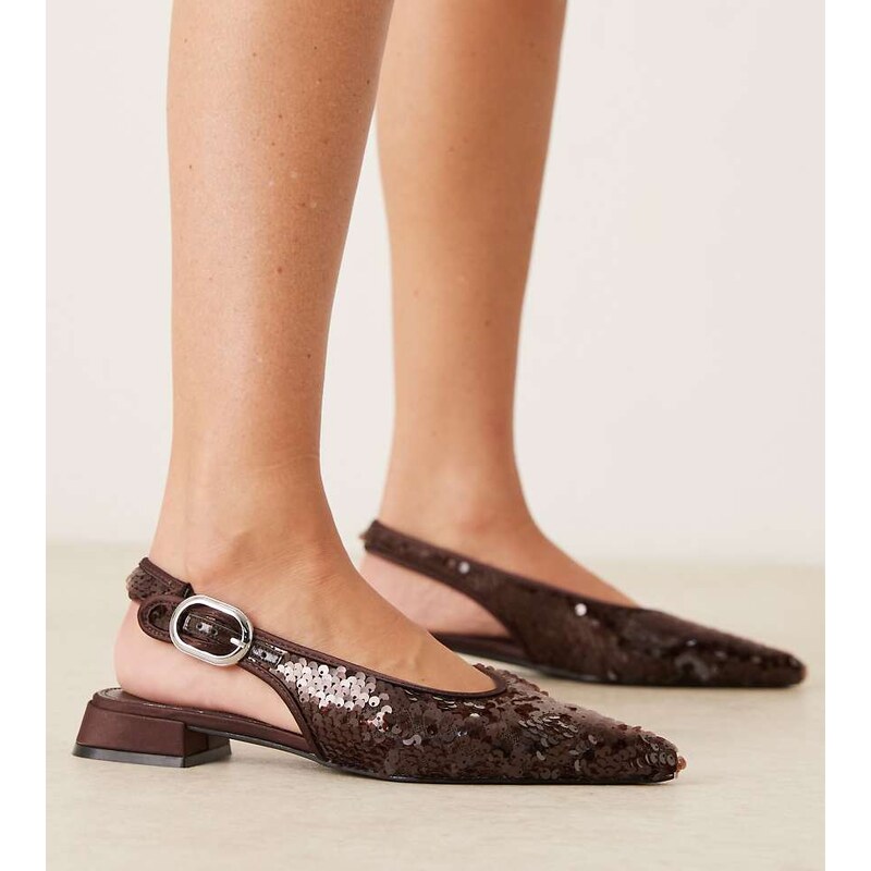ASOS DESIGN Wide Fit Leonora sequin slingback ballets in chocolate 115515069