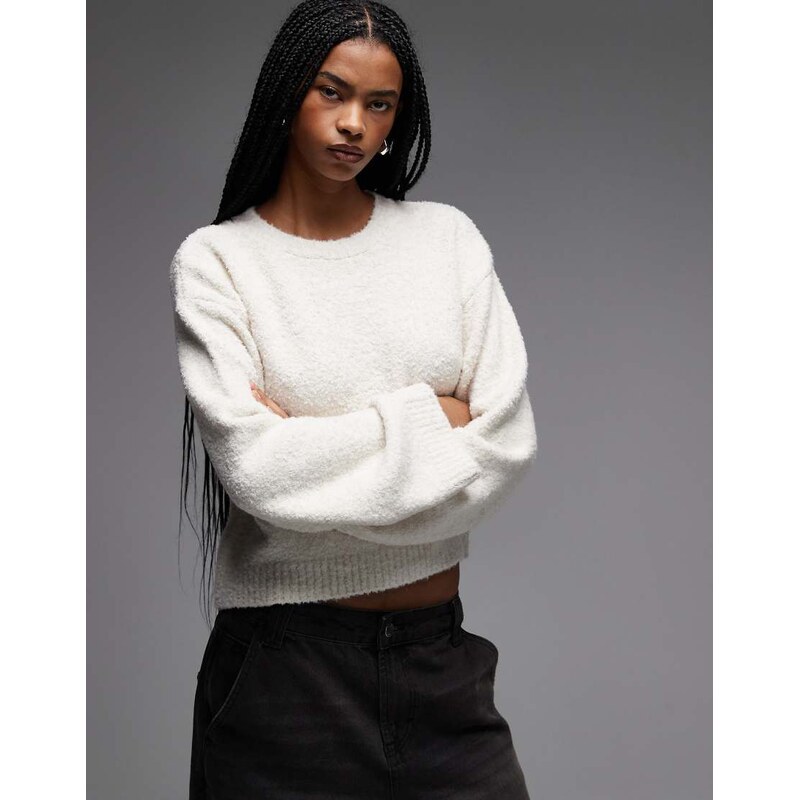ASOS DESIGN fluffy wide sleeve knitted jumper in butter yellow