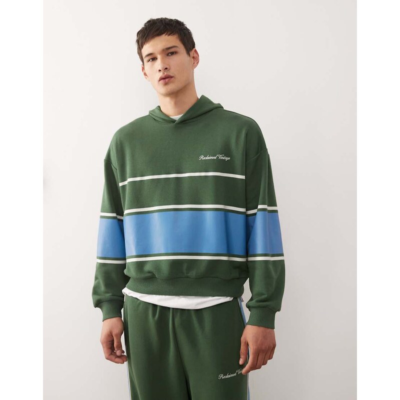 Reclaimed Vintage pullover hoodie co-ord with stripe in green