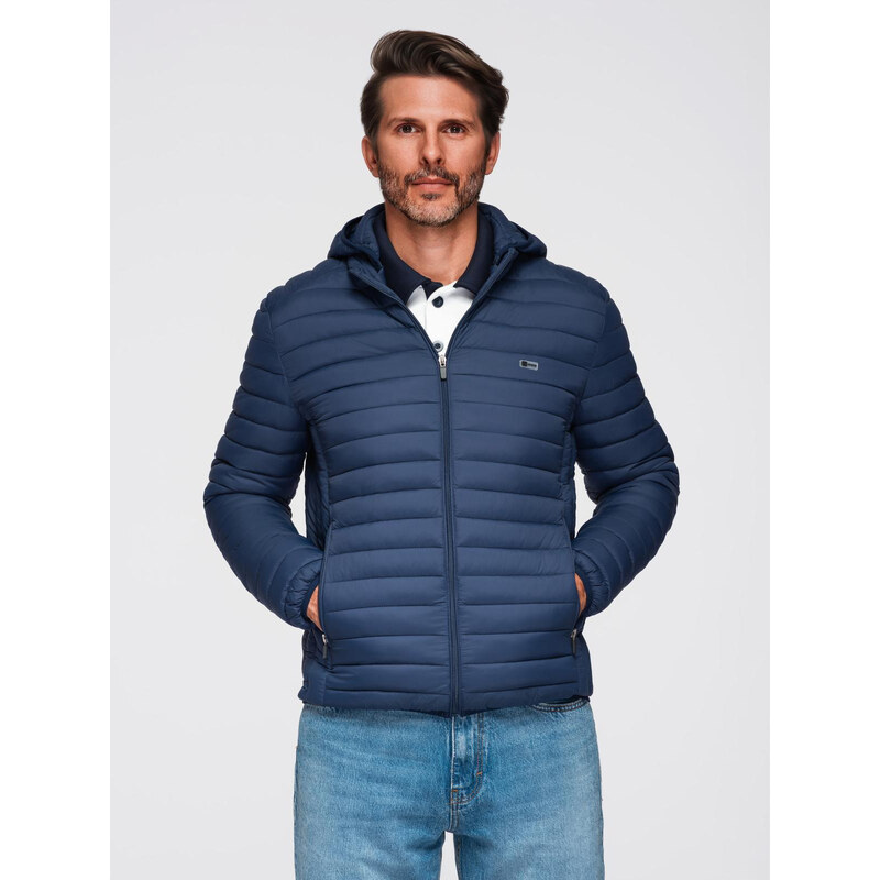 Ombre Classic mens quilted jacket with pouch option - navy blue