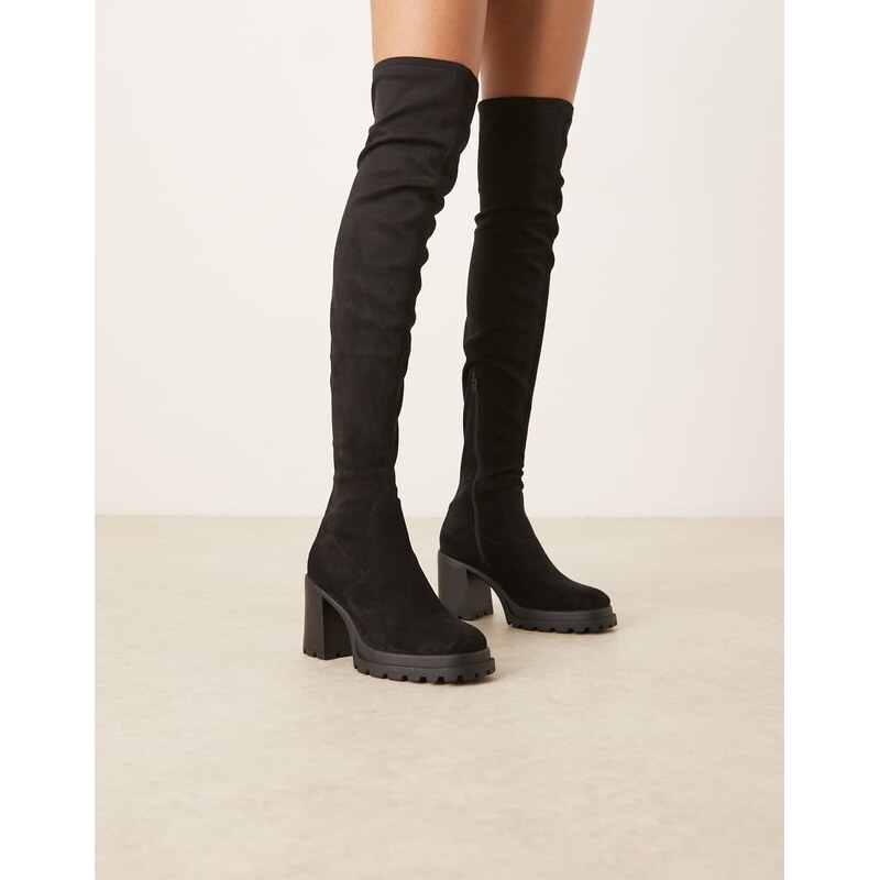 ASOS DESIGN Kai chunky heeled over the knee boots in black suedette