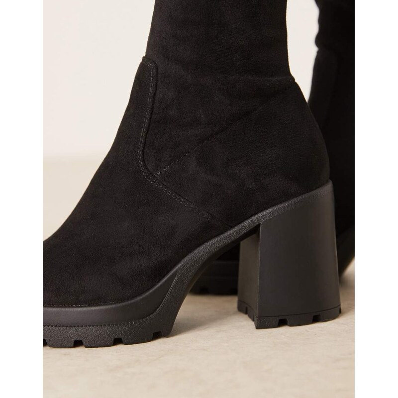 ASOS DESIGN Kai chunky heeled over the knee boots in black suedette