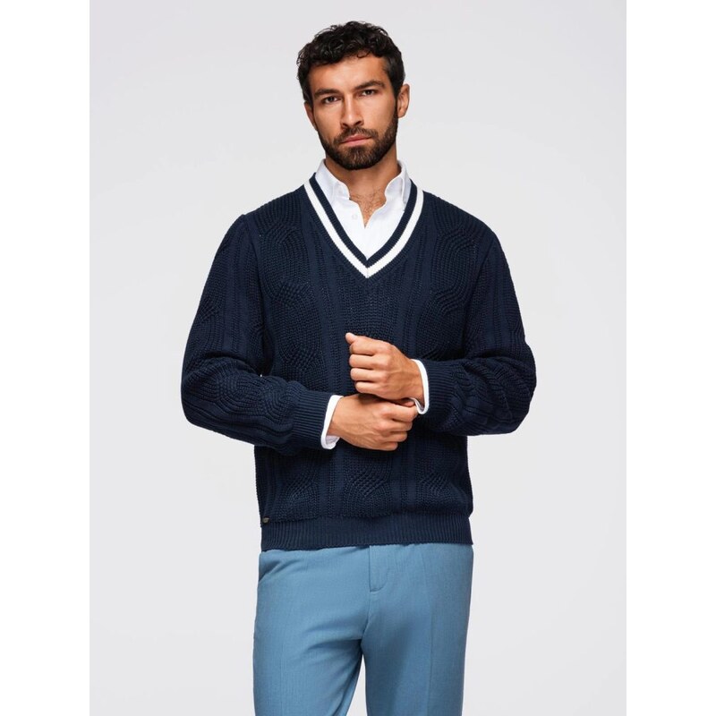 Ombre Clothing Elegantní pletený svetr pro muže modrý v1 om-swcd