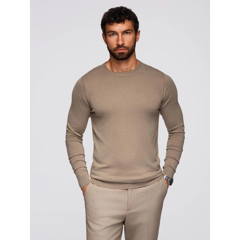 Ombre Clothing Klasický béžový svetr s kulatým výstřihem V15