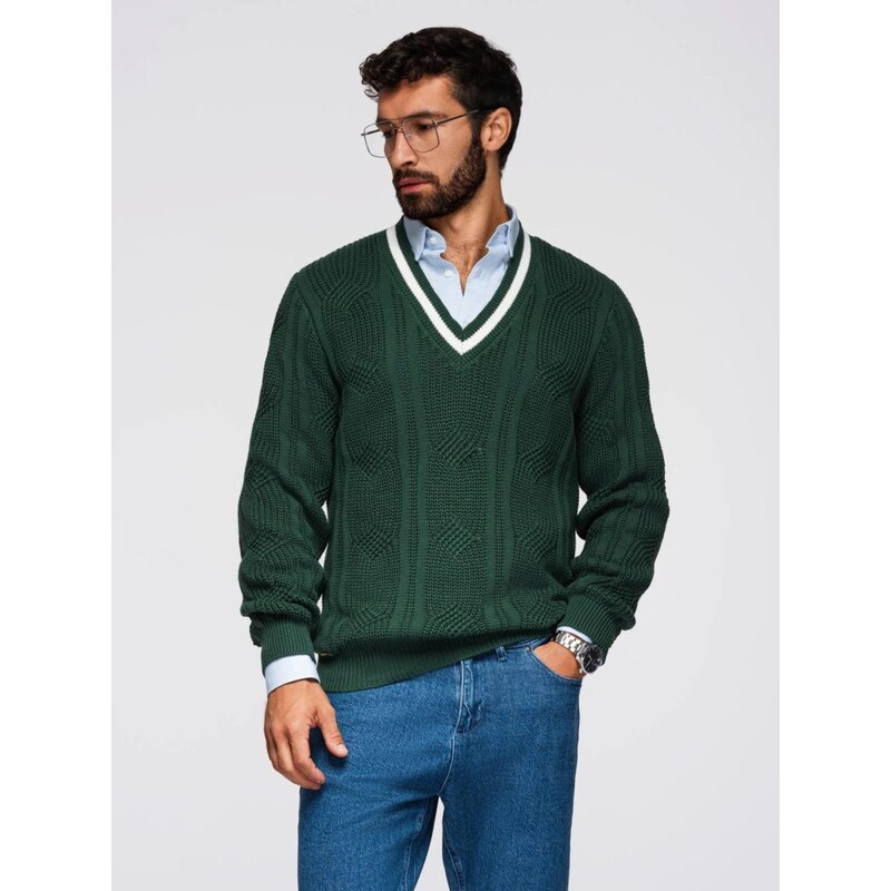 Ombre Clothing Elegantní pletený svetr pro muže zelený v1 om