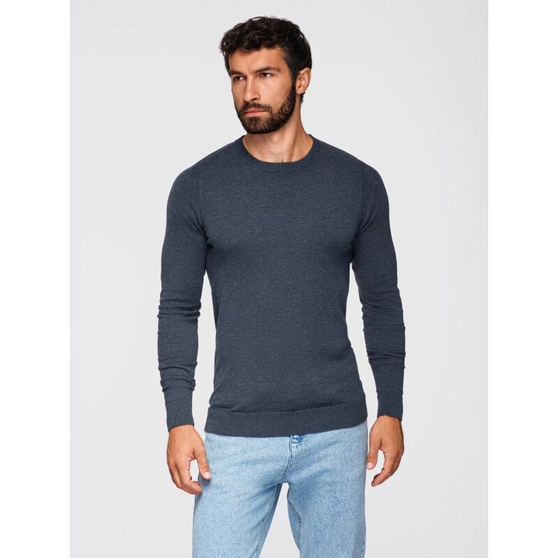 Ombre Clothing Klasický modrý svetr s kulatým výstřihem V16 SWBS