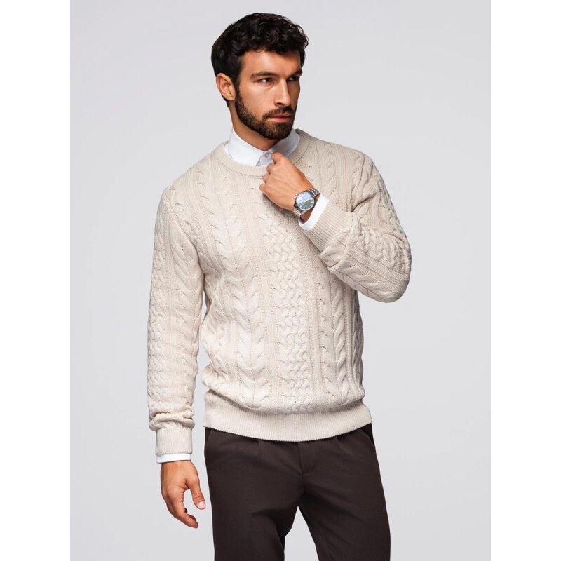 Ombre Clothing Béžový vzorovaný pánský svetr om-swcd-0173