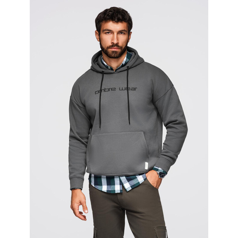 Ombre Mens kangaroo sweatshirt with embroidery and hood -