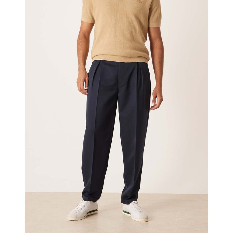 ASOS DESIGN smart pleated oversized tapered trousers in navy