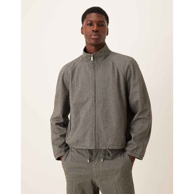 ASOS DESIGN smart co-ord track jacket in grey herringbone
