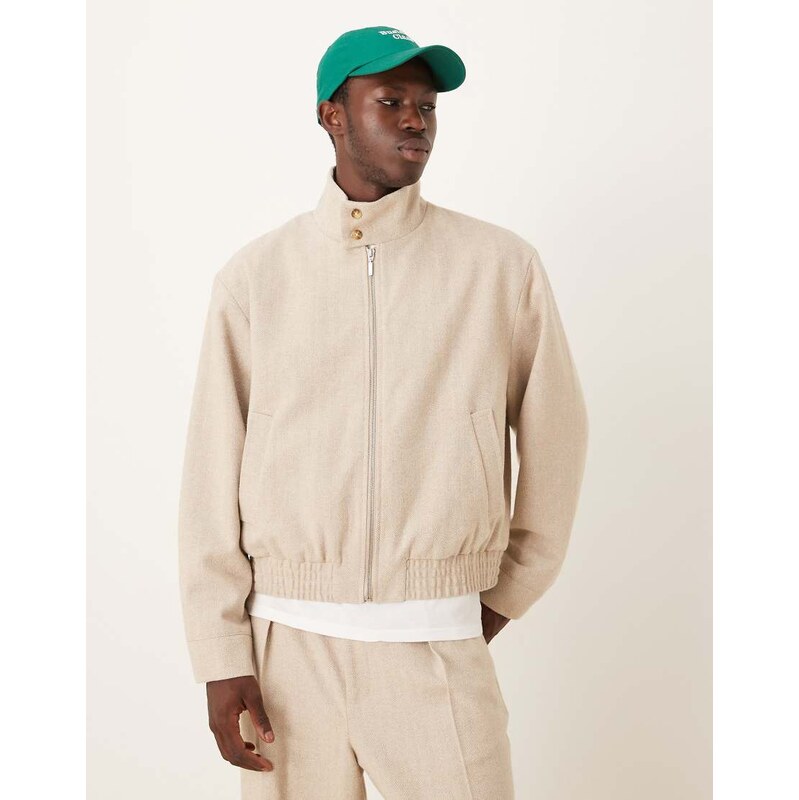 ASOS DESIGN blouson smart co-ord jacket in stone herringbone